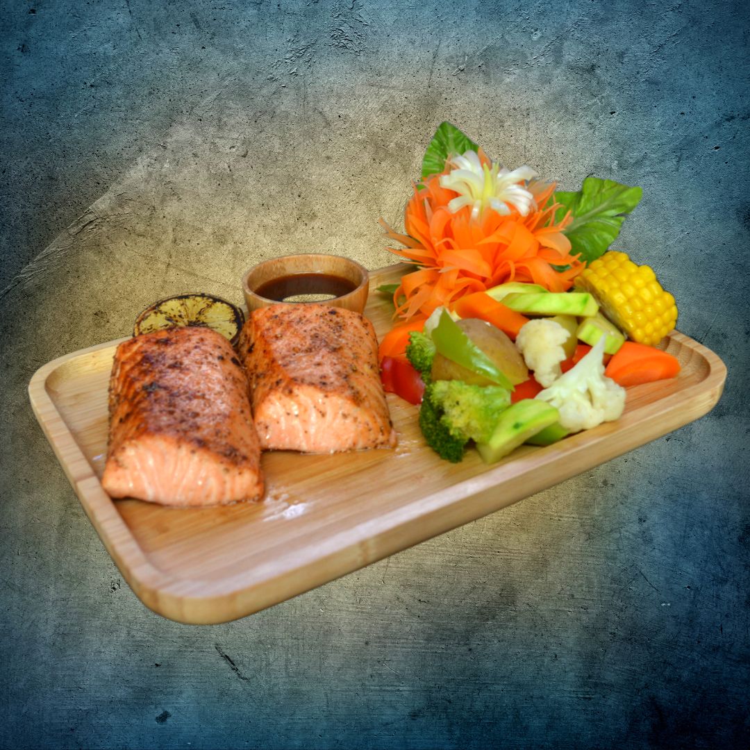 Grilled Salmon (250 gram) with Steamed Vegetables or Fries